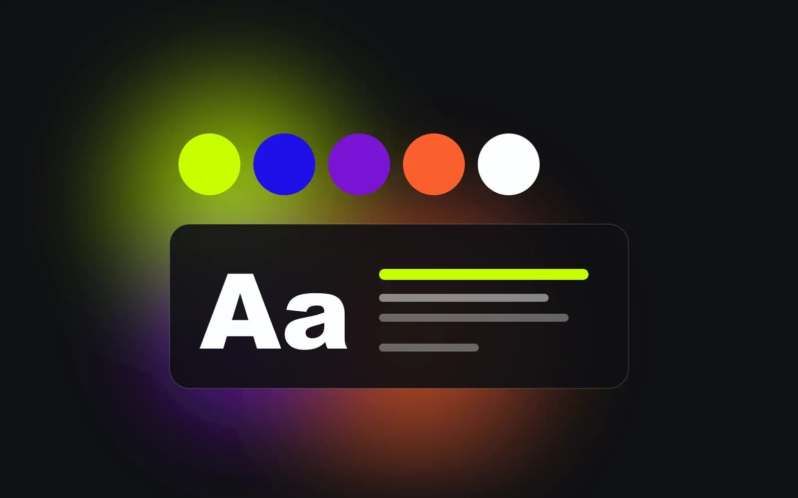 Paleta de cores em círculos e um bloco tipográfico com as letras Aa