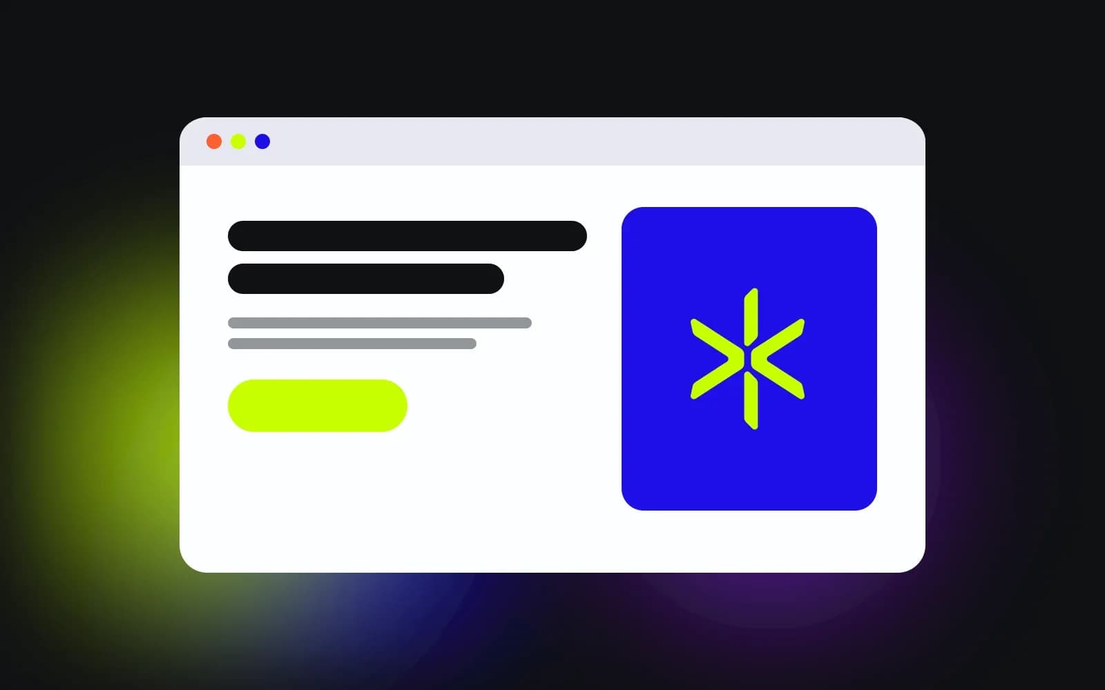 Janela de navegador com o esboço de uma landing page e um botão em lima